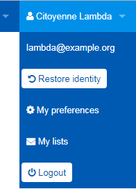 "Restore identity" button on top menu