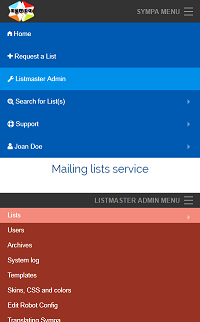 Menu of listmaster portal (mobile mode)